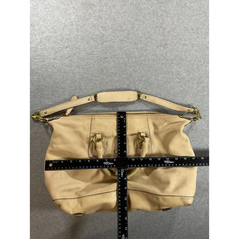 Coach Cream Leather Satchel Shoulder Bag Gold Hardware Pleated Large Handbag